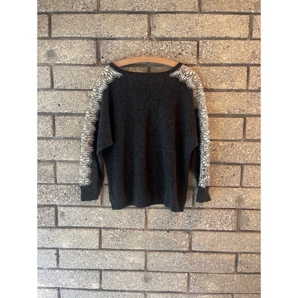 J.Crew Womens Medium Gray Sweater With White Lace Floral Sleeves - Picture 5 of 5